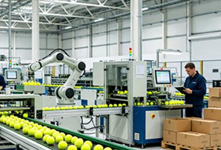 Tennis balls on a production line